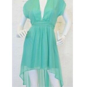 olivaceous 100% silk plunging V-neck aqua high low dress size small